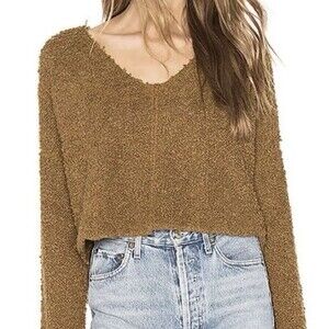 Free People Popcorn Yellow Brown Pullover Sweater Top Size Medium Bohemian